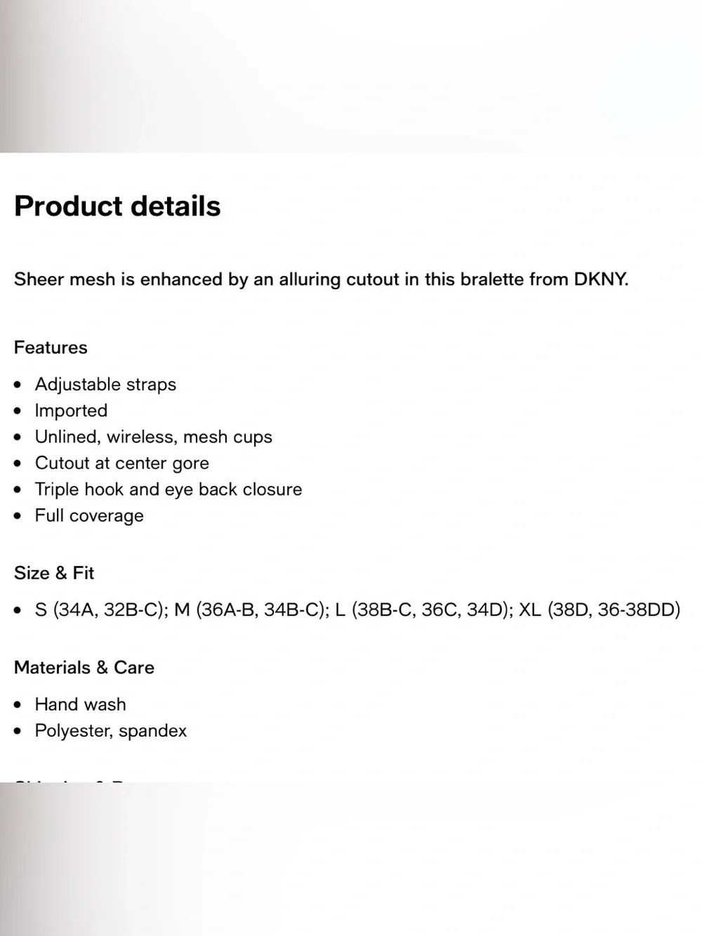NEW DKNY Sheer Cup Bralette Retail $42